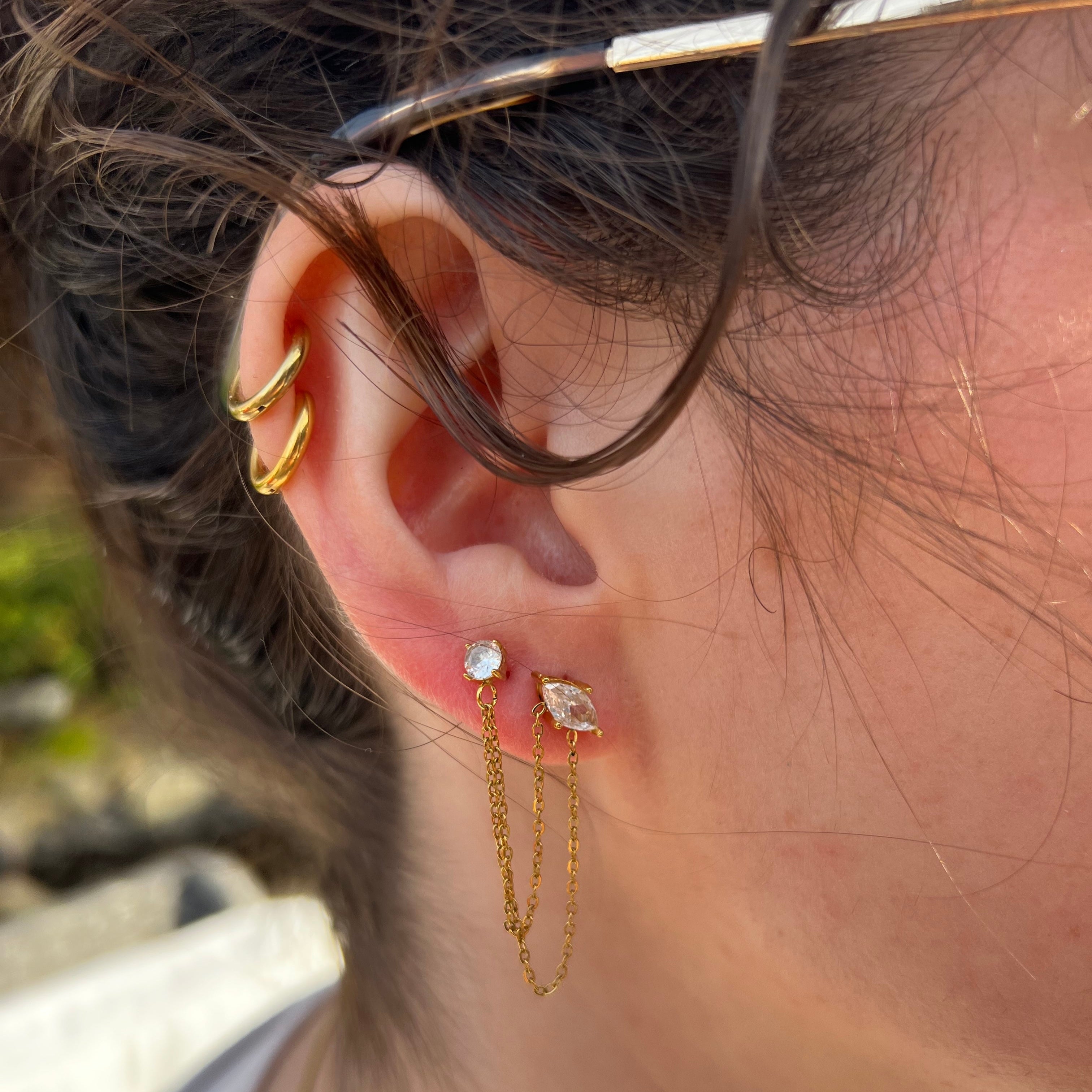 CZ STONE DOUBLE CHAIN STUD - Aurelia