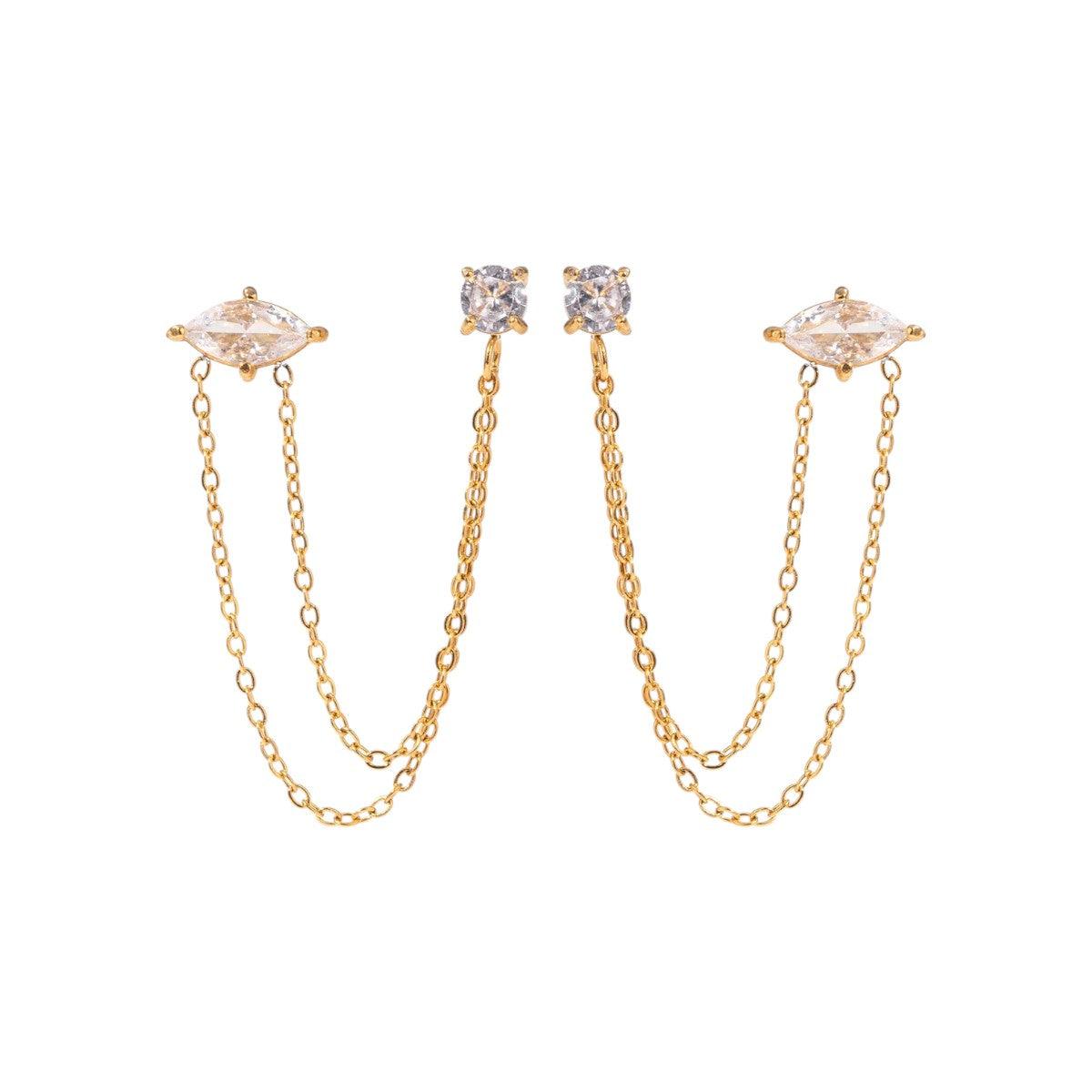 CZ STONE DOUBLE CHAIN STUD - Aurelia