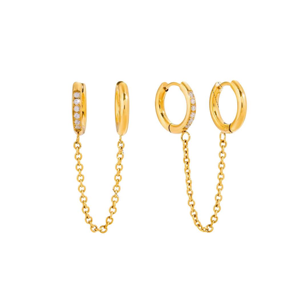 Double Huggie Chain Earring