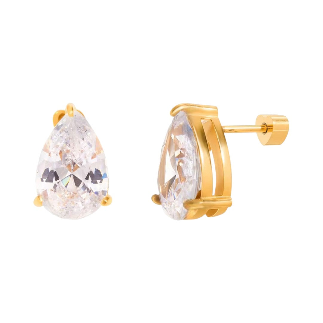 CZ Pear Stud Earring