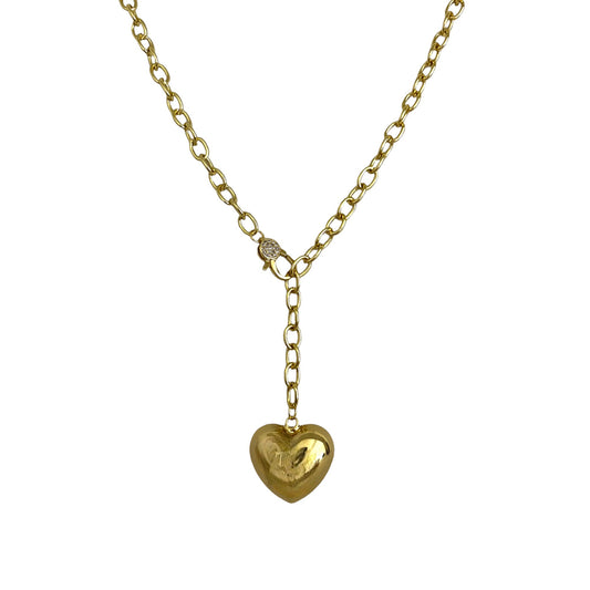 PUFFY HEART LINK NECKLACE GOLD