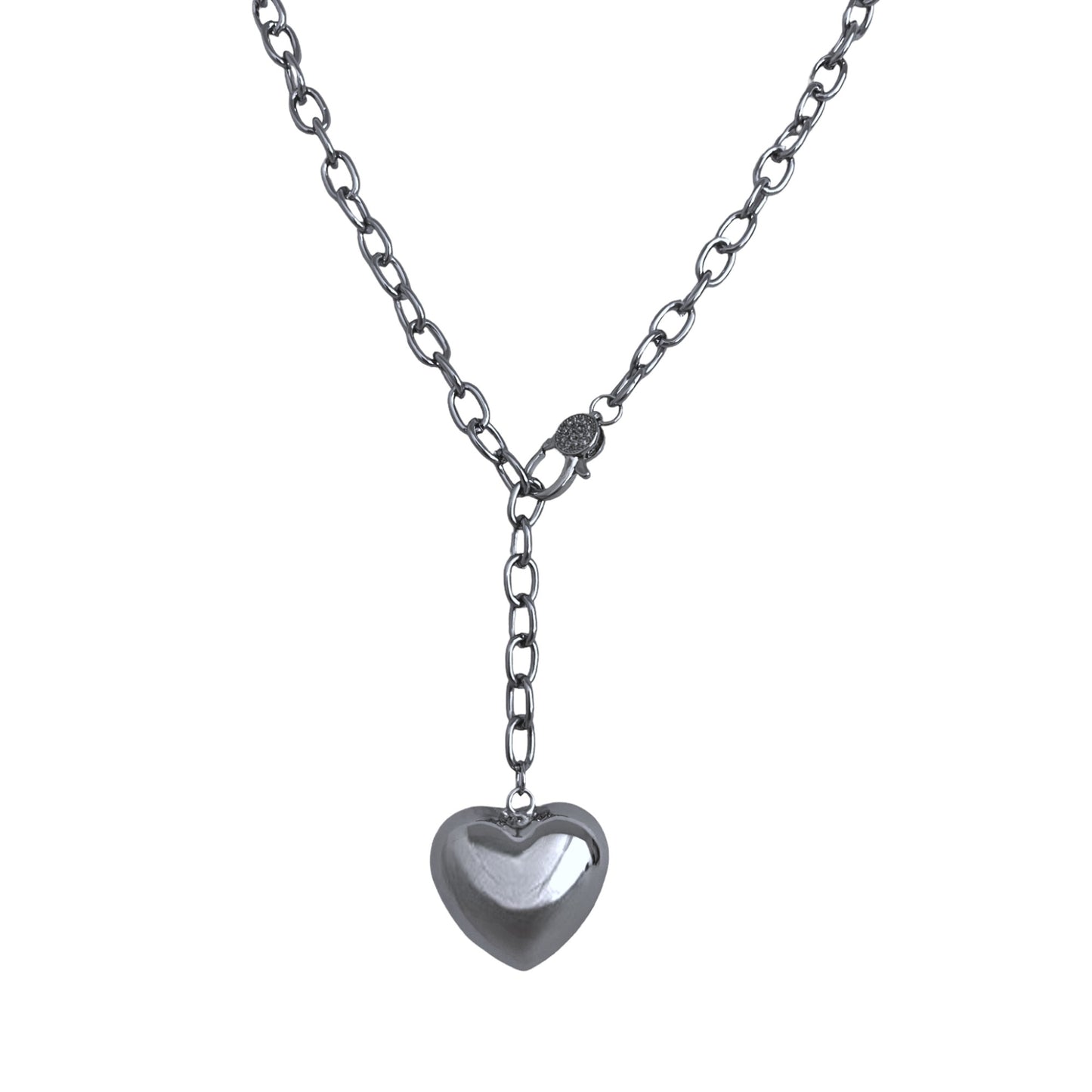 PUFFY HEART LINK NECKLACE SILVER