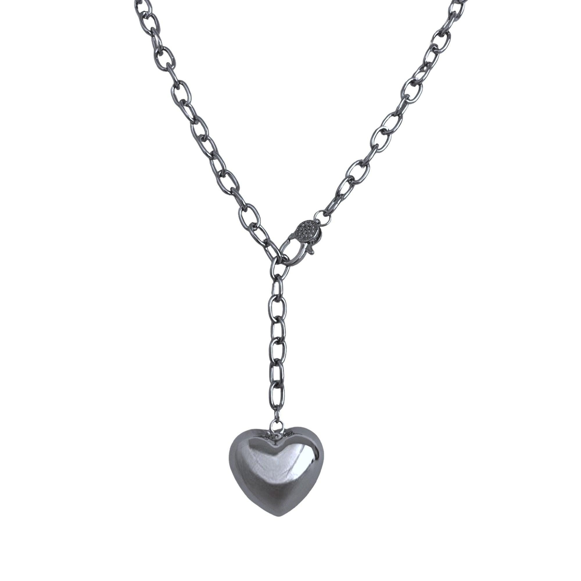 PUFFY HEART NECKLACE SILVER - Aurelia
