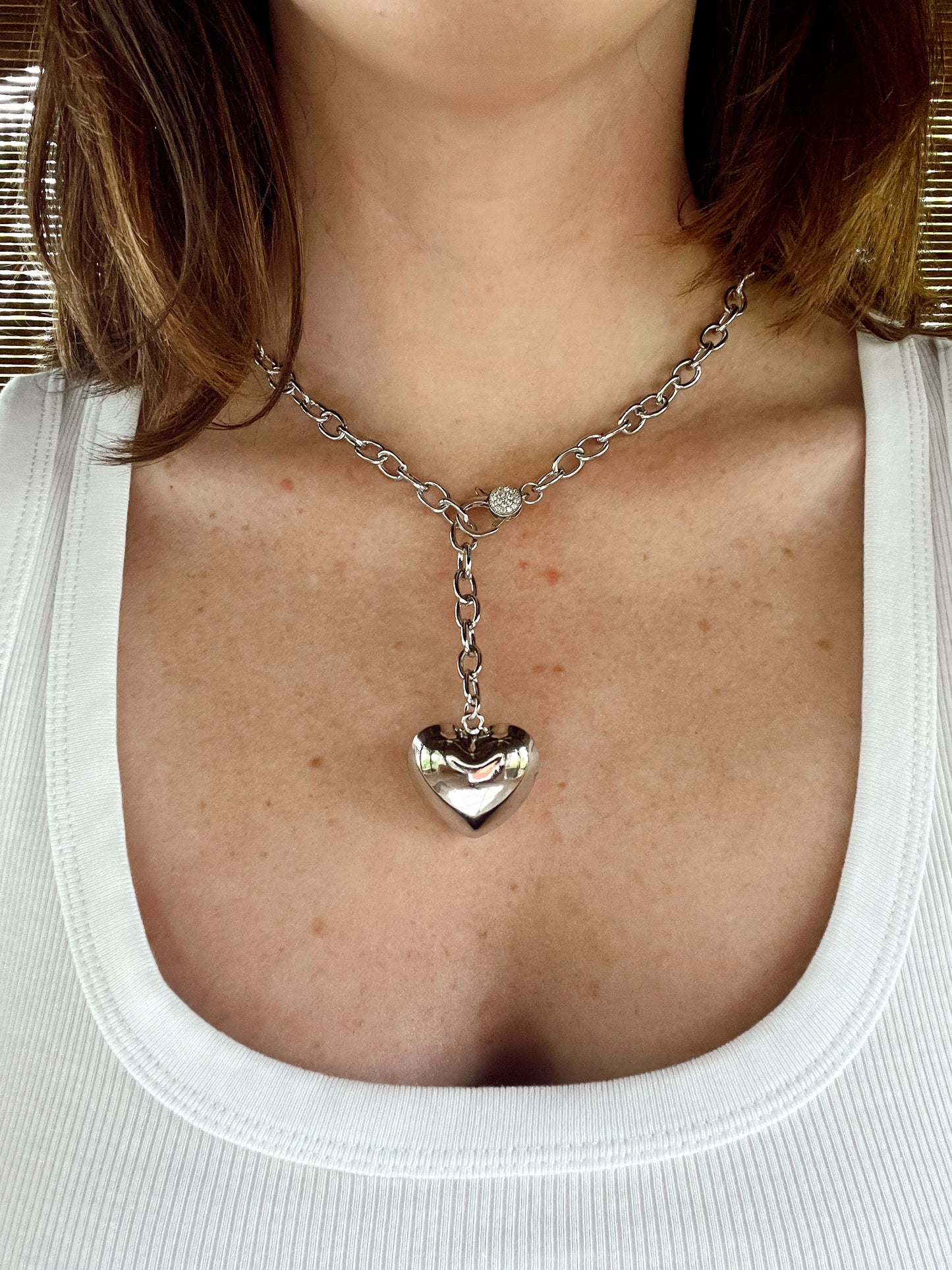 PUFFY HEART NECKLACE SILVER