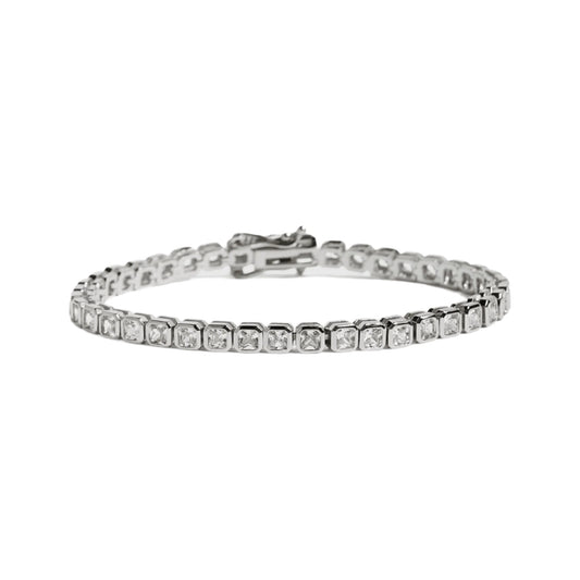 BEZEL EMERALD TENNIS BRACELET SILVER