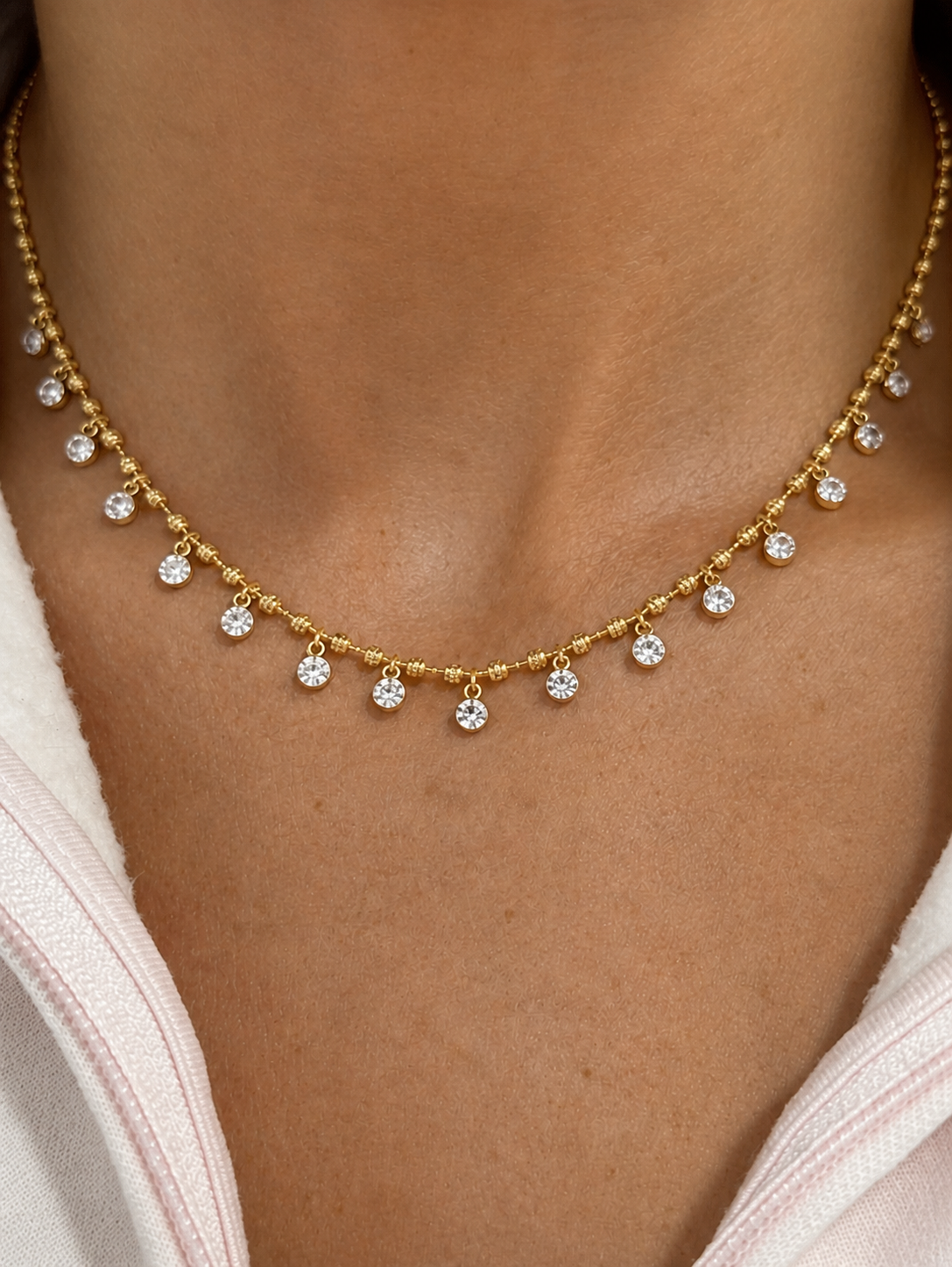 gold beaded bezel necklace
